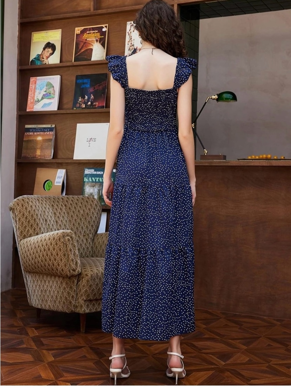 NWOT FAPPAREL navy blue and white polka dot dress size size L - Picture 8 of 16